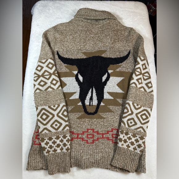 KOTO Knit Women's Cardigan Sweater - Brown and Cream - Picture 4 of 5